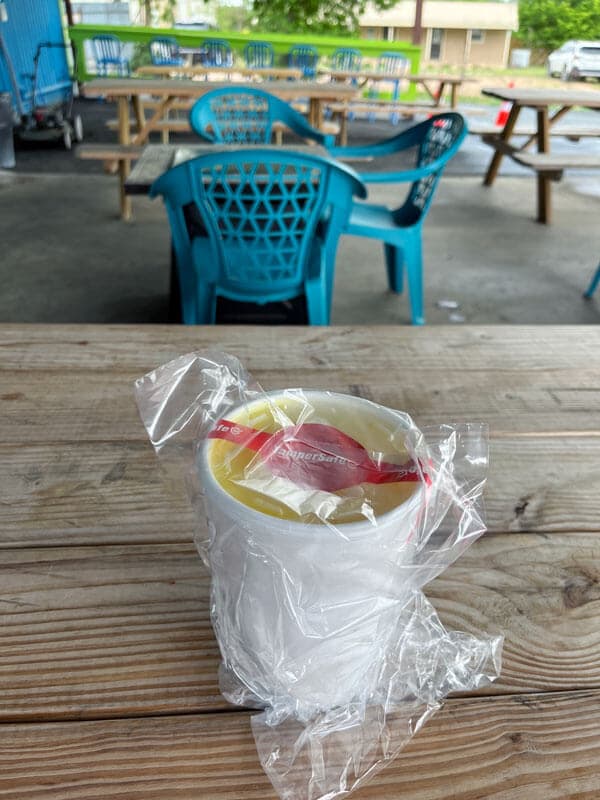 Seating outside with a fresh serving.